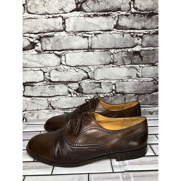 Mezlan Florence Brown Leather Brogue Cap Toe Oxfords Lace Dress Shoes Men Sz 12W - Picture 1 of 16